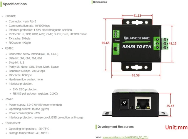 Alt view image 6 of 7 - Waveshare RS485 to Ethernet Converter with High-Speed Low-Power High-Stability Up-gradable Easy to Communicate Between RS485 and RJ45 Port Ethernet