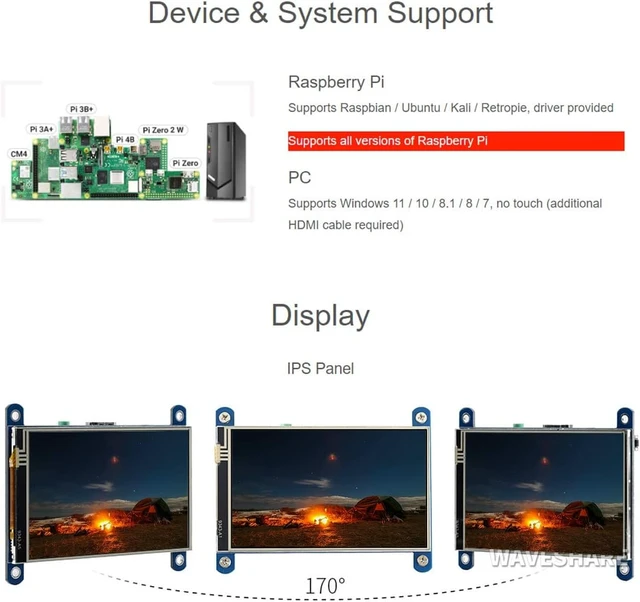 Alt view image 4 of 7 - waveshare 4inch Resistive Touch Screen LCD Compatible with Raspberry Pi 4B/3B+/3A+/2B/B+/A+/Zero/Zero W/WH/Zero 2W CM3+/4 480×800 Resolution HDMI IPS Supports Windows