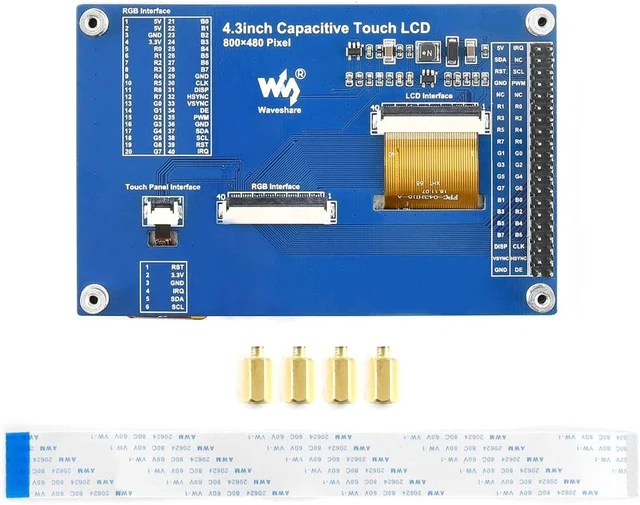 Alt view image 6 of 7 - Waveshre 4.3inch Capacitive Touch LCD Multicolor Graphic Display with 800x480 Pixels Display 16,777,216 Colors via the 24-bit RGB Interface Support 5-points Capacitive Touch Control via I2C Interface.