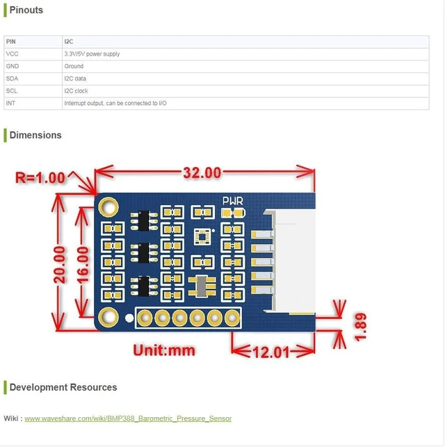 Alt view image 7 of 7 - BMP388 High Precision Barometric Pressure Sensor, Compatible with Raspberry Pi 5/4B/3B/Zero/Zero W/Zero 2W/Pico/Pico W/Pico WH, Altitude/Barometric Pressure/Temperature Measuring, I2C/SPI Interface