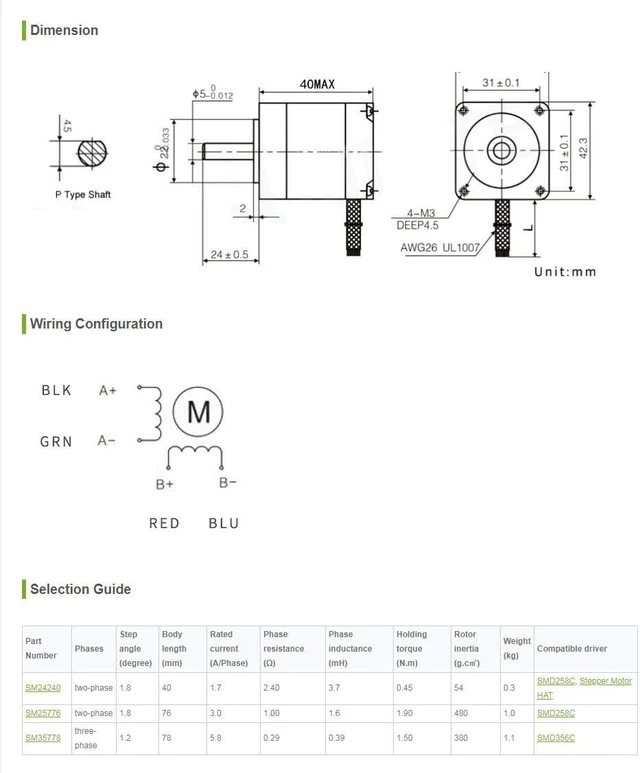 Alt view image 6 of 6 - Waveshare Two-Phase Stepper Motor SM24240 with 1.8° Step Angle and 0.45N.m Holding Torque Compatible with SMD258C and Stepper Motor HAT