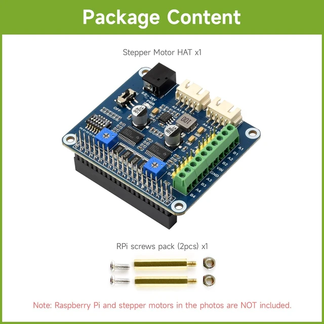 Alt view image 2 of 7 - Waveshare Stepper Motor HAT Onboard Dual DRV8825 Motor Controller Drives Two Stepper Motors Up to 1/32 Microstepping Compatible with Raspberry Pi Zero/Zero W/Zero WH/2B/3B/3B+