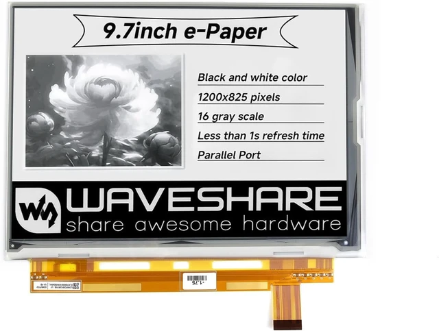 Main image of Waveshare 9.7inch E-Ink Raw Display Compatible with Raspberry Pi 4B/3B+/3B/2B/B+/A+/Zero/Zero W/WH/Zero 2W Series Boards 1200x825 Resolution with Parallel Port Without PCB Supports Partial Refresh