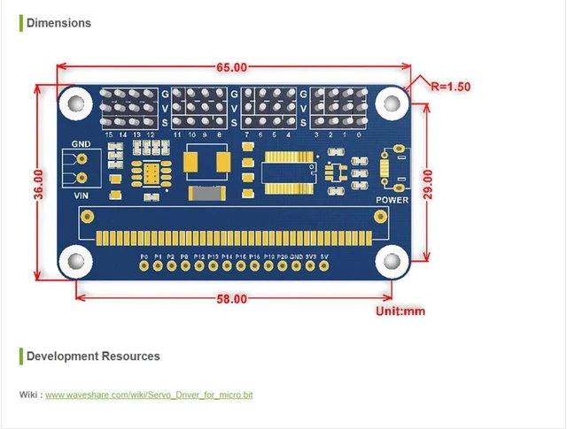 Alt view image 6 of 7 - Waveshare Servo Driver for Micro/-bit 16 Channel PWM Outputs 12 Bit Resolution I2C Interface