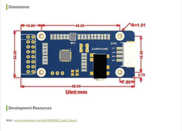 Alt view image 7 of 7 - Waveshare WM8960 Stereo CODEC Audio Module Low Power Supports Stereo Encoding Decoding Sound Recording Directly Drive Speakers to Play Music
