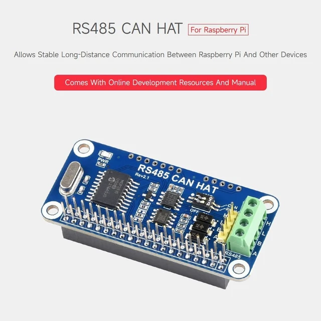 Alt view image 3 of 7 - Waveshare RS485 CAN HAT, Compatible with Raspberry Pi 5/4B/3B/Zero/Zero W/Zero 2W/Pico/W/WH, Allowing Stable Long-Distance RS485/CAN Communication