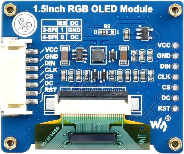 Alt view image 7 of 7 - waveshare 1.5inch RGB OLED Display Module 128x128 Pixels 16-bit High Color (65K Colors) with Embedded Controller Communicating via SPI Interface.