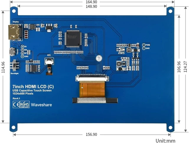 Alt view image 7 of 7 - waveshare 7inch HDMI LCD (C) Capacitive Touch Screen Display Supports Various Systems for All Ver. Raspberry pi 3 Model B/3 B+ 2B/B+/B/A BeagleBone Black Banana Pi/Pro Video Photo Kit