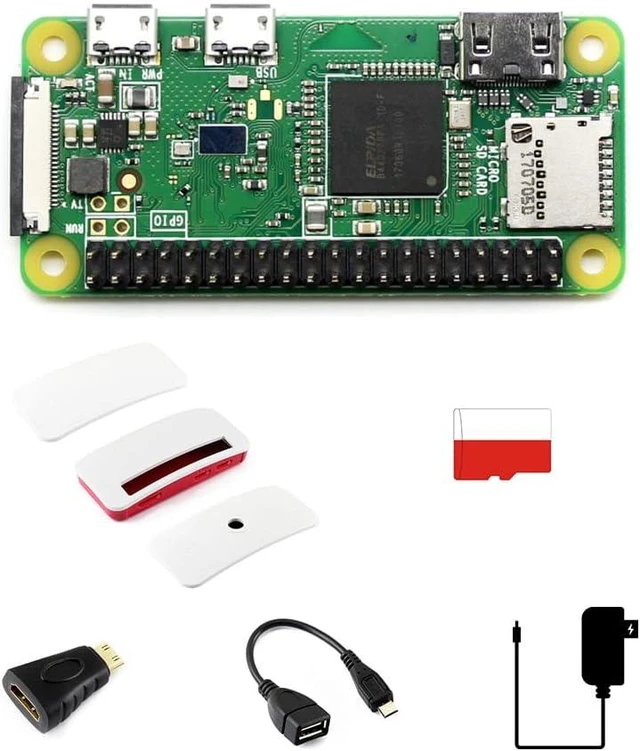 Main image of Waveshare Development Kit Compatible with Raspberry Pi Zero WH (Built-in WiFi, Pre-Soldered Headers) Bundle with Micro TF Card Power Adapter Official Case and Basic Components (6 Items)