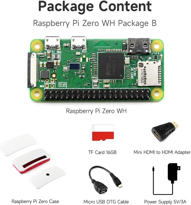 Alt view image 2 of 7 - Waveshare Development Kit Compatible with Raspberry Pi Zero WH (Built-in WiFi, Pre-Soldered Headers) Bundle with Micro TF Card Power Adapter Official Case and Basic Components (6 Items)