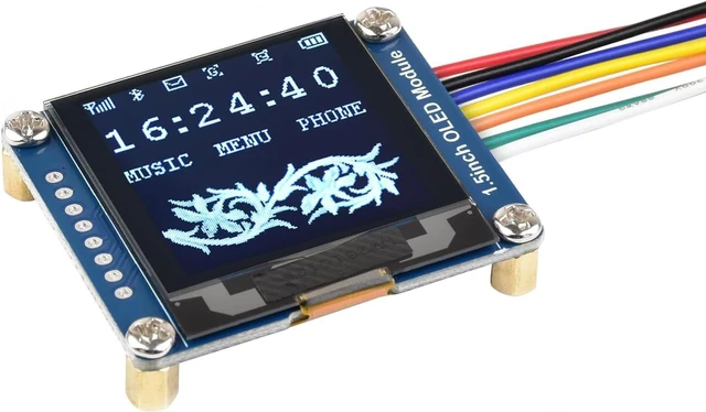 Main image of waveshare 1.5inch OLED Display Module 128x128 Pixels 16-bit Grey Level with Embedded Controller Communicating via SPI or I2C Interface.