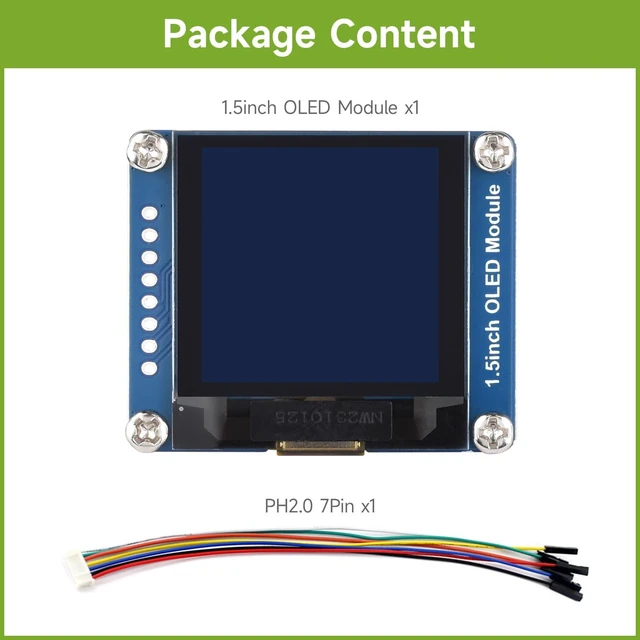 Alt view image 2 of 7 - waveshare 1.5inch OLED Display Module 128x128 Pixels 16-bit Grey Level with Embedded Controller Communicating via SPI or I2C Interface.