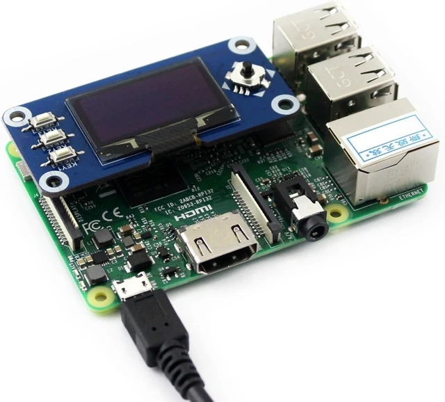Alt view image 7 of 7 - Waveshare 1.3inch OLED Display HAT for Raspberry Pi 128x64 Pixels with Embedded Controller Communicating via SPI or I2C Interface.