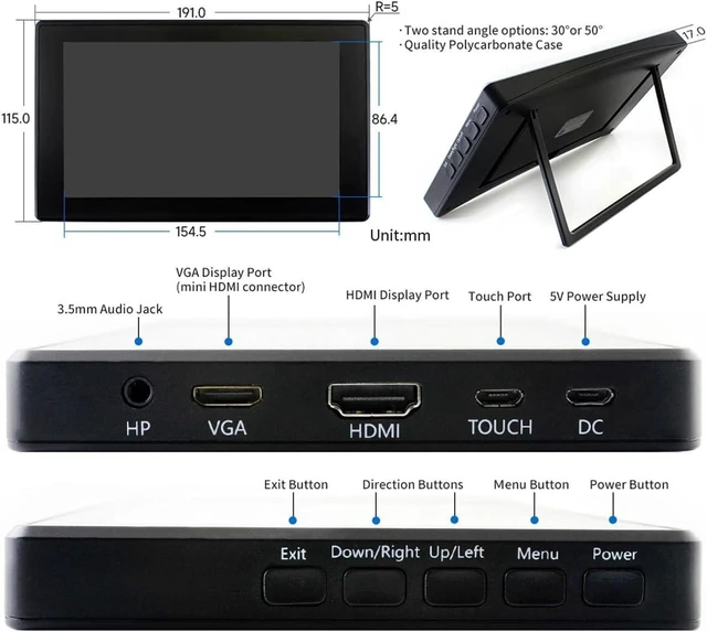 Alt view image 7 of 7 - waveshare 7inch Capacitive Touch Screen LCD (H) with Case, Compatible with Raspberry Pi 5/4B/3B/Zero/Zero W/Zero 2W/Pico/Pico W/Pico WH, 1024×600, HDMI, IPS
