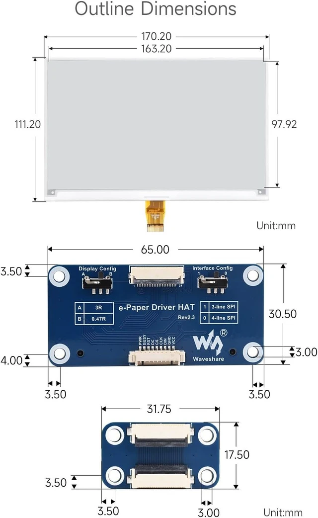 Alt view image 7 of 7 - Waveshare 7.5inch E-Ink Display HAT for Raspberry Pi 800×480 Resolution with Embedded Controller Communicating via SPI interface Supports Raspberry Pi Series Boards and Jetson Nano