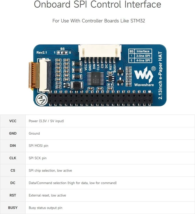 Alt view image 6 of 7 - waveshare 2.13inch E-Ink Display HAT Compatible with Compatible with Raspberry Pi 5/4B/3B/Zero/Zero W/Zero 2W/Pico/Pico W/Pico WH, 212x104 Resolution Three-Color SPI Interface
