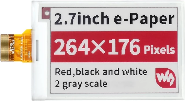 Alt view image 3 of 7 - waveshare 2.7inch E-Paper E-Ink Raw Display Compatible with Raspberry Pi 4B/3B+/3B/2B/B+/A+/Zero/Zero W/WH/Zero 2W Series Boards 264×176 Pixels Three-Color with SPI Interface Without PCB