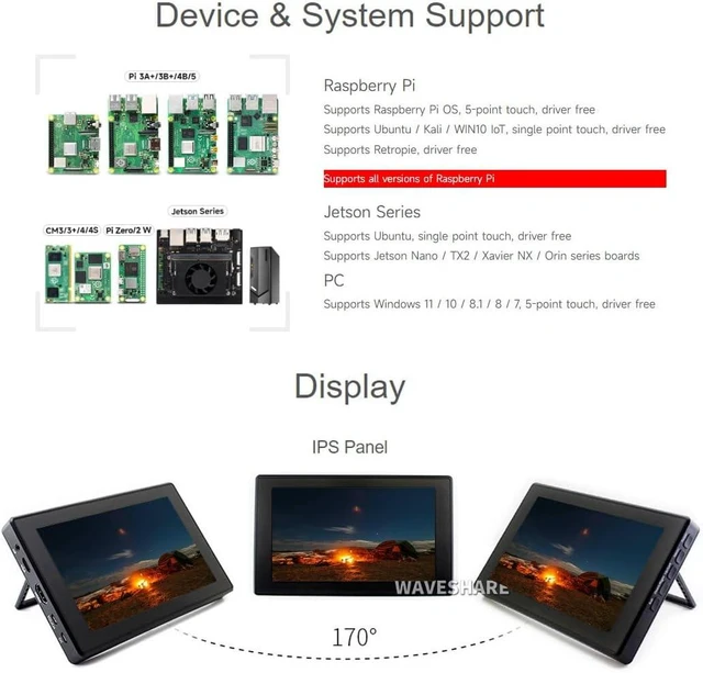 Alt view image 4 of 7 - waveshare 7inch Capacitive Touch Screen LCD (H) with Case, Compatible with Raspberry Pi 5/4B/3B/Zero/Zero W/Zero 2W/Pico/Pico W/Pico WH, 1024×600, HDMI, IPS