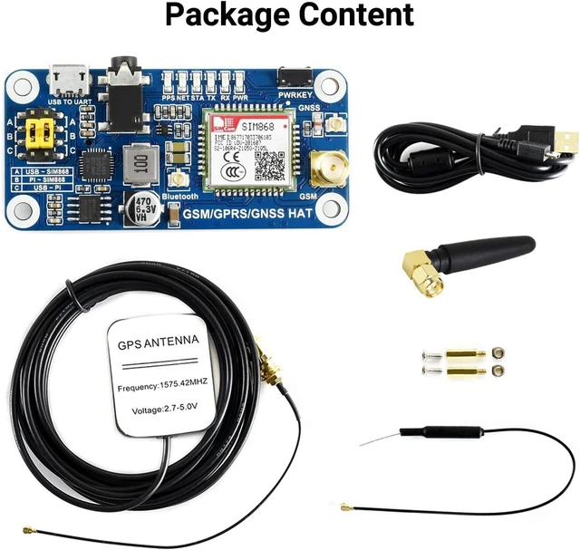 Alt view image 2 of 5 - Waveshare GSM/GPRS/GNSS HAT for Raspberry Pi 2B/3B/3B+/Zero/Zero W Based on SIM868 Support SMS Data Transfer ect.