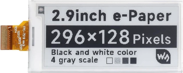 Main image of Waveshare 2.9inch E-Ink Raw Display Compatible with Raspberry Pi 4B/3B+/3B/2B/B+/A+/Zero/Zero W/WH/Zero 2W Series Boards 296x128 Resolution with SPI Interface Without PCB Supports Partial Refresh