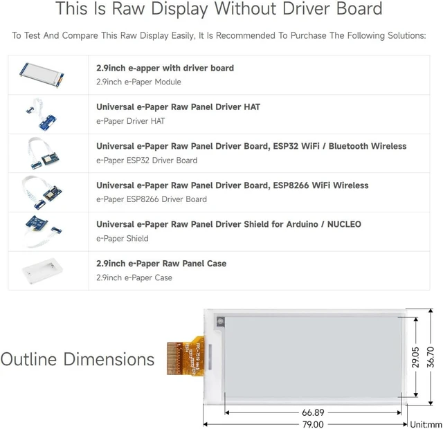 Alt view image 5 of 5 - Waveshare 2.9inch E-Ink Raw Display Compatible with Raspberry Pi 4B/3B+/3B/2B/B+/A+/Zero/Zero W/WH/Zero 2W Series Boards 296x128 Resolution with SPI Interface Without PCB Supports Partial Refresh
