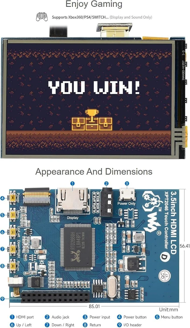 Alt view image 6 of 6 - Waveshare 3.5inch Resistive Touch Screen LCD, Compatible with Raspberry Pi 5/4B/3B/Zero/Zero W/Zero 2W/Pico/Pico W/Pico WH, 480×320, HDMI, IPS, Supports Windows 11/10 / 8.1/8 / 7