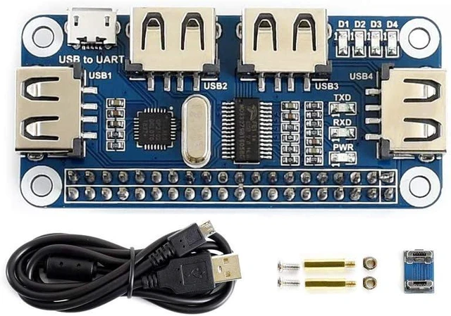 Main image of Waveshare 4 Port USB HUB HAT, Compatible withRaspberry Pi 5/4B/3B/Zero/Zero W/Zero 2W/Pico/Pico W/Pico WH, USB to UART Onboard