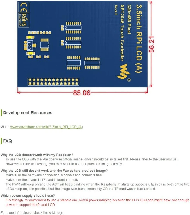 Alt view image 4 of 4 - Waveshare 3.5 inch RPi LCD (A) Touch Screen TFT LCD for any Revision of Raspberry Pi Model B/B+/2 B /3 B/3 B+