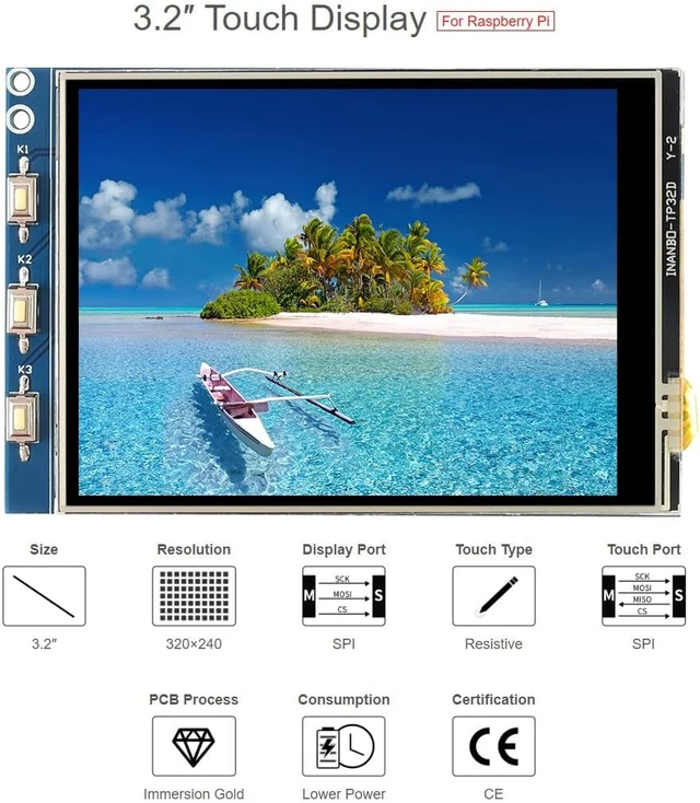Alt view image 3 of 6 - waveshare 3.2 inch Raspberry Pi LCD 320X240 Resistive Touch Screen TFT Display SPI LCD for Raspberry Pi 3 Model B/3B+/2 B/B/A Raspbian IMG Provided
