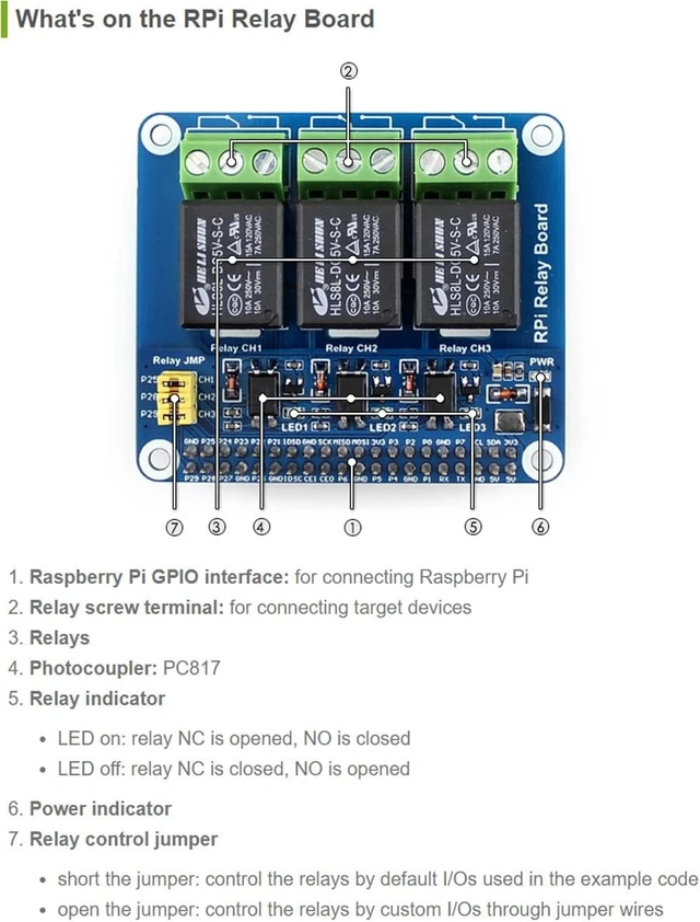 Alt view image 4 of 4 - Waveshare Expansion Board Power Relay Board Module Kit Compatible with Raspberry Pi 3 2 A+ B+ 2B 3B,Remote Control Make Home Appliances Intelligent