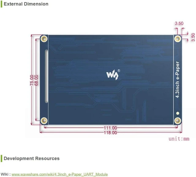 Alt view image 3 of 7 - 4.3inch Electronic Paper Display Compatible with Raspberry Pi4B/3B+/3B/2B/B+/A+/Zero/Zero
