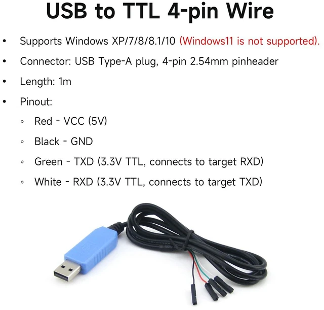 Alt view image 2 of 3 - waveshare USB to TTL 4-pin Wire with Embedded Convertor PL2303 USB Cable USB Type-A Plug 1m