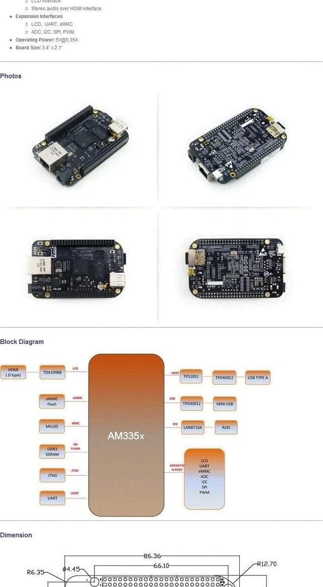 Alt view image 3 of 5 - Waveshare BeagleBone Black Rev C 1GHz ARM Cortex-A8 512MB DDR3 4GB 8bit eMMC Board Mini PC Development Board from Element14
