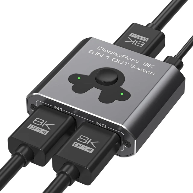 Main image of Displayport Switch 2 in 1 Out 8K60Hz 4K144Hz DP 1.4 Switcher Compatible with TVs Monitors Laptops PCs Projectors etc (Unidirectional)