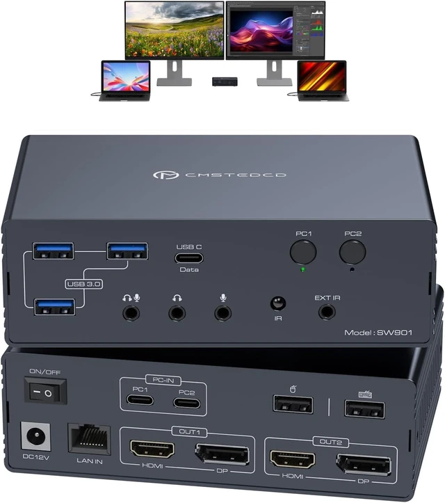 Main image of KVM Switch 2 Monitors 2 Computers Docking Station 16-in-2 4K@60Hz for M1/M2/M3/M4 Thunderbolt KVM Switcher Support USB3.0/USB C in DP/HDMI Out Extended/Mirrored Mode for Windows Mac