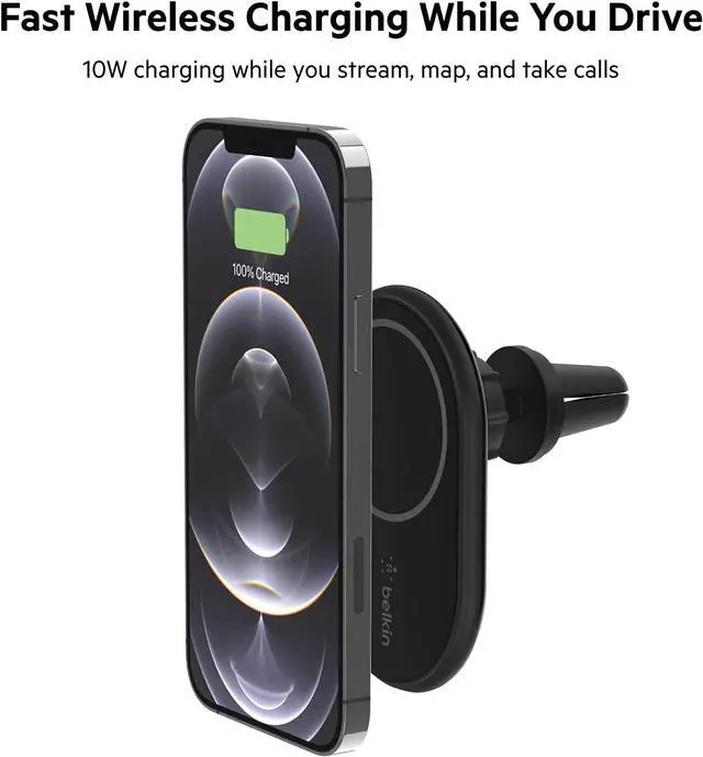 Alt view image 5 of 7 - Belkin Magsafe Compatible Car Phone Magnetic Charging Mount, Air Vent Phone Holder And Charger For Iphone 13, 12, Pro, Pro Max, Mini (Power Supply Included)