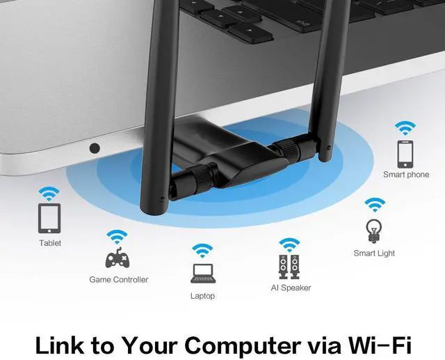 Alt view image 4 of 4 - USB WiFi Adapter AC1200Mbps 3.0 Fast Connection for Desktop PC and Laptop with 2.4GHz, 5GHz High Gain Dual Band 5dBi Antenna, WiFi Dongle Supports Windows 10/8/8.1/7/Vista/XP/Mac OS/Linux