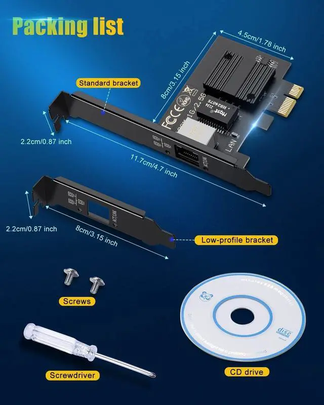 Alt view image 4 of 9 - 2.5GBase-T PCI Express Gigabit Network Card for Gaming, Streaming, 2.5G/1G/100Mbps PCIe Ethernet Network Adapter RJ45 LAN Controller for PC, Support Windows 10/11, Standard & Low-Profile Brackets