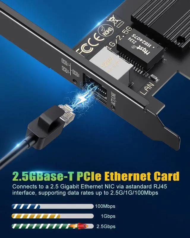 Alt view image 2 of 9 - 2.5GBase-T PCI Express Gigabit Network Card for Gaming, Streaming, 2.5G/1G/100Mbps PCIe Ethernet Network Adapter RJ45 LAN Controller for PC, Support Windows 10/11, Standard & Low-Profile Brackets