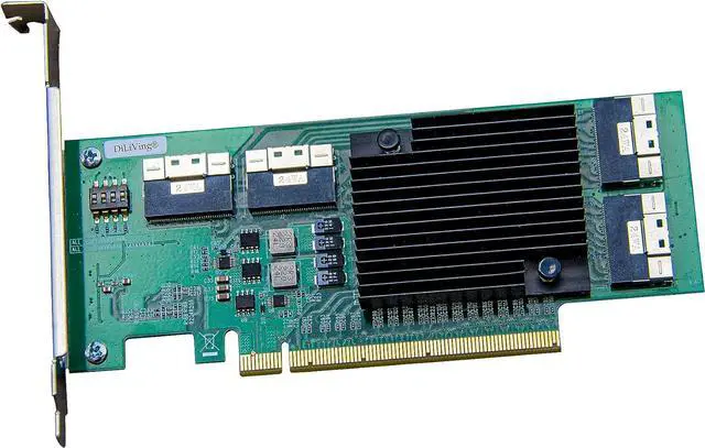 Alt view image 4 of 6 - PCI Express x16 to 4*SlimSAS 8X Expander, 8*U.2 NVMe SSD Adapter with SFF-8654 74 Pin Connector and Broadcom PLX8748 chipset for Servers