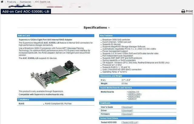 Alt view image 2 of 6 - AOC-S3008L-L8I 8 Internal Ports 12Gb s 63HDD RAID Card