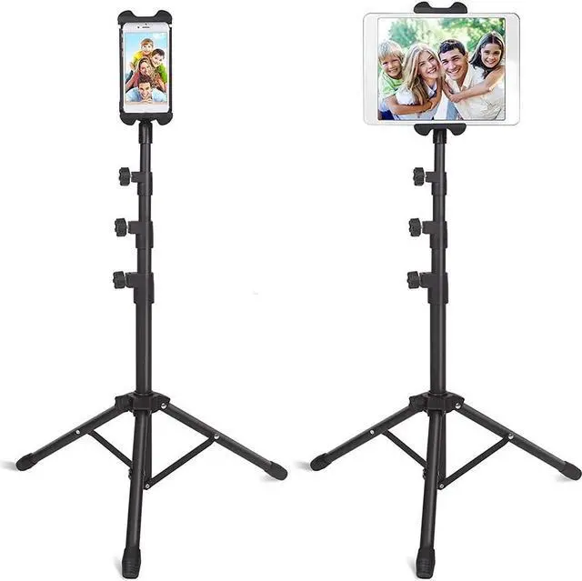 Alt view image 4 of 7 - Tripod Stand Floor Stand, Height Adjustable Foldable Tripod Stand for CellPhone/Tablet, Compatible with Galaxy Tab, Fire 7/HD8/HD10, Most 4.7-12 Phone/Pad Pro/Mini/Air, Height Adjustable 21.65-57.08in
