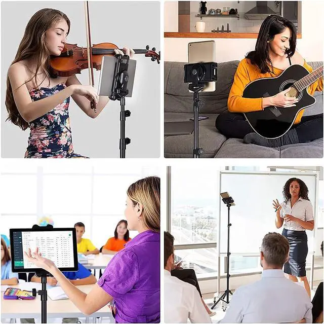 Alt view image 5 of 7 - Tripod Stand Floor Stand, Height Adjustable Foldable Tripod Stand for CellPhone/Tablet, Compatible with Galaxy Tab, Fire 7/HD8/HD10, Most 4.7-12 Phone/Pad Pro/Mini/Air, Height Adjustable 21.65-57.08in