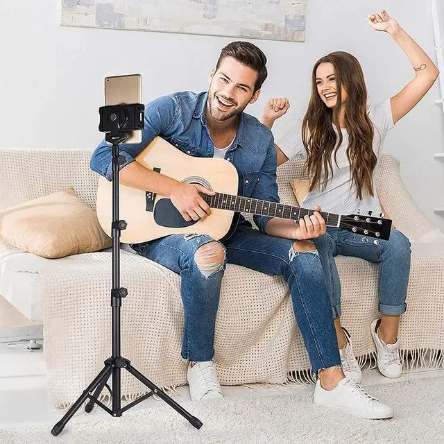 Alt view image 6 of 7 - Tripod Stand Floor Stand, Height Adjustable Foldable Tripod Stand for CellPhone/Tablet, Compatible with Galaxy Tab, Fire 7/HD8/HD10, Most 4.7-12 Phone/Pad Pro/Mini/Air, Height Adjustable 21.65-57.08in