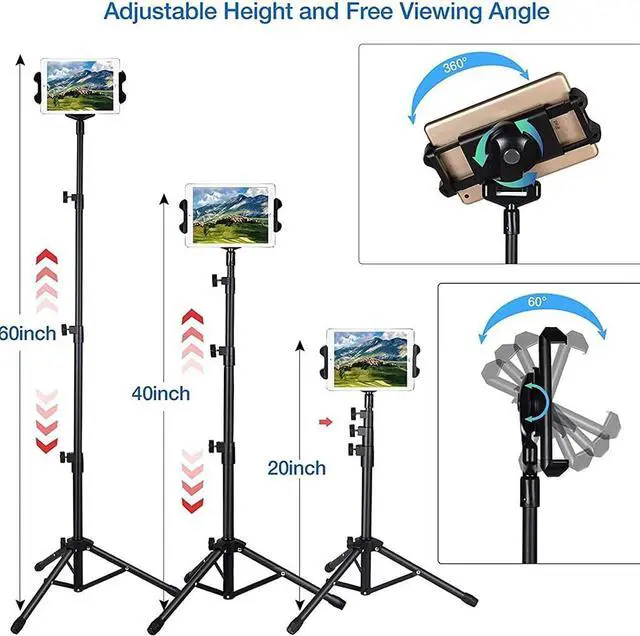 Alt view image 7 of 7 - Tripod Stand Floor Stand, Height Adjustable Foldable Tripod Stand for CellPhone/Tablet, Compatible with Galaxy Tab, Fire 7/HD8/HD10, Most 4.7-12 Phone/Pad Pro/Mini/Air, Height Adjustable 21.65-57.08in