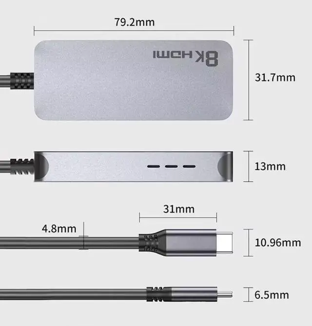 Alt view image 6 of 6 - USB C to HDMI 2.1 Adapter 8K@60Hz,4K@120Hz,1K@240Hz, Thunderbolt 4/3 to HDMI Converter Support 48Gbps/HDCP2.3/HDR/Dolby for Laptop, Tablet, Galaxy S24
