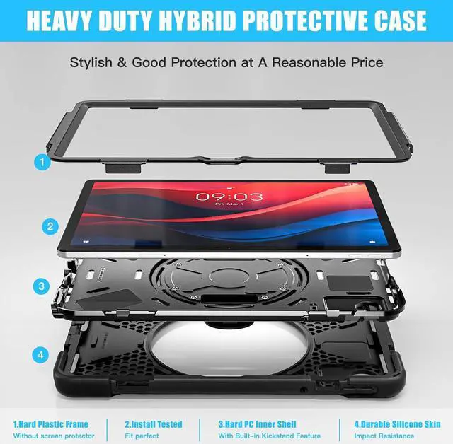 Alt view image 5 of 7 - Case for Tab M11 2024 (TB-330FU/330XU) 11", Durable Shockproof Protective Cover with 360° Rotating Stand - Hand Strap - Shoulder Strap,Black