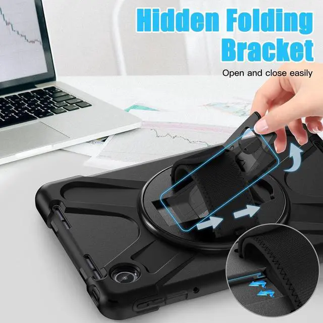 Alt view image 7 of 7 - Case for Tab M11 2024 (TB-330FU/330XU) 11", Durable Shockproof Protective Cover with 360° Rotating Stand - Hand Strap - Shoulder Strap,Black