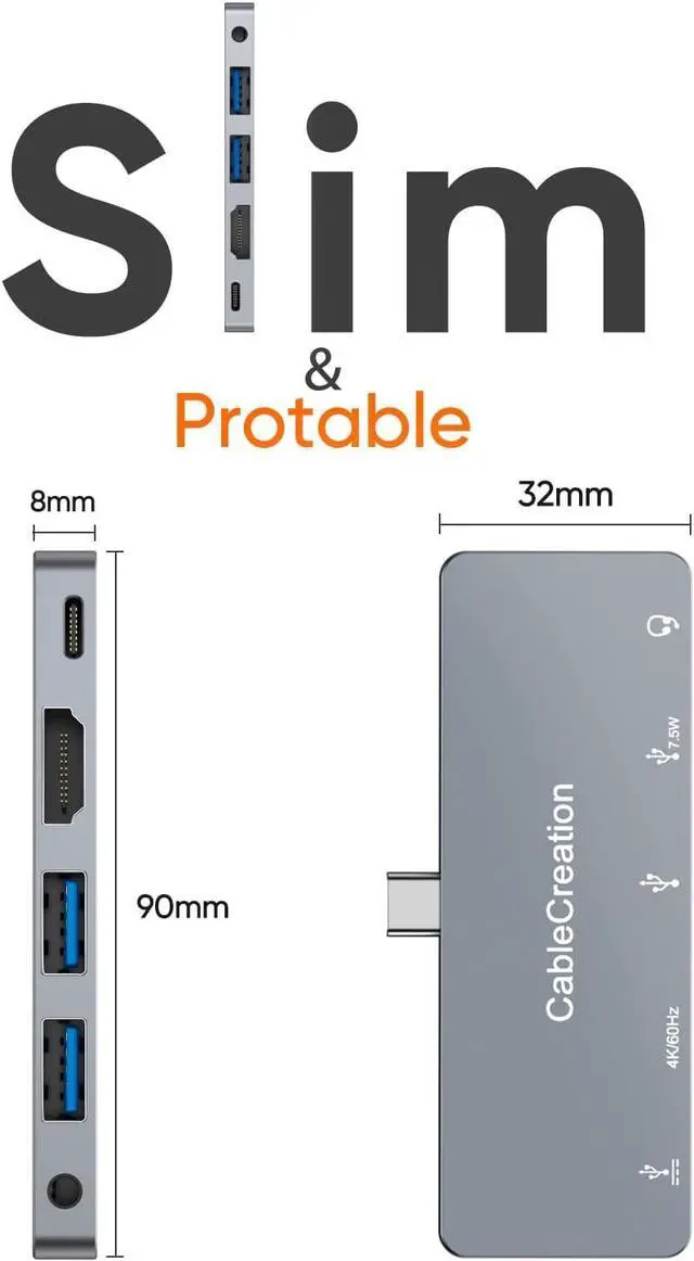 Alt view image 5 of 7 - CableCreation for iPad Pro USB C Hub, 5 in 1 Microsoft Surface USB C Hub Adapter with 4K HDMI, 3.5mm Headphone Jack, USBC 100W PD Charging 5Gbps USB, iPad Headphone Adapter Multiport for iPad