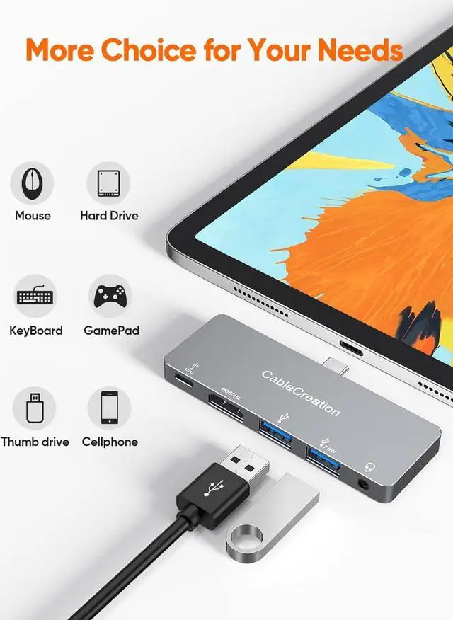 Alt view image 4 of 7 - CableCreation for iPad Pro USB C Hub, 5 in 1 Microsoft Surface USB C Hub Adapter with 4K HDMI, 3.5mm Headphone Jack, USBC 100W PD Charging 5Gbps USB, iPad Headphone Adapter Multiport for iPad